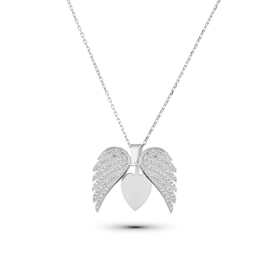 Engelsflügel Herzkette aus 925 Silber mit Gratisgravur
