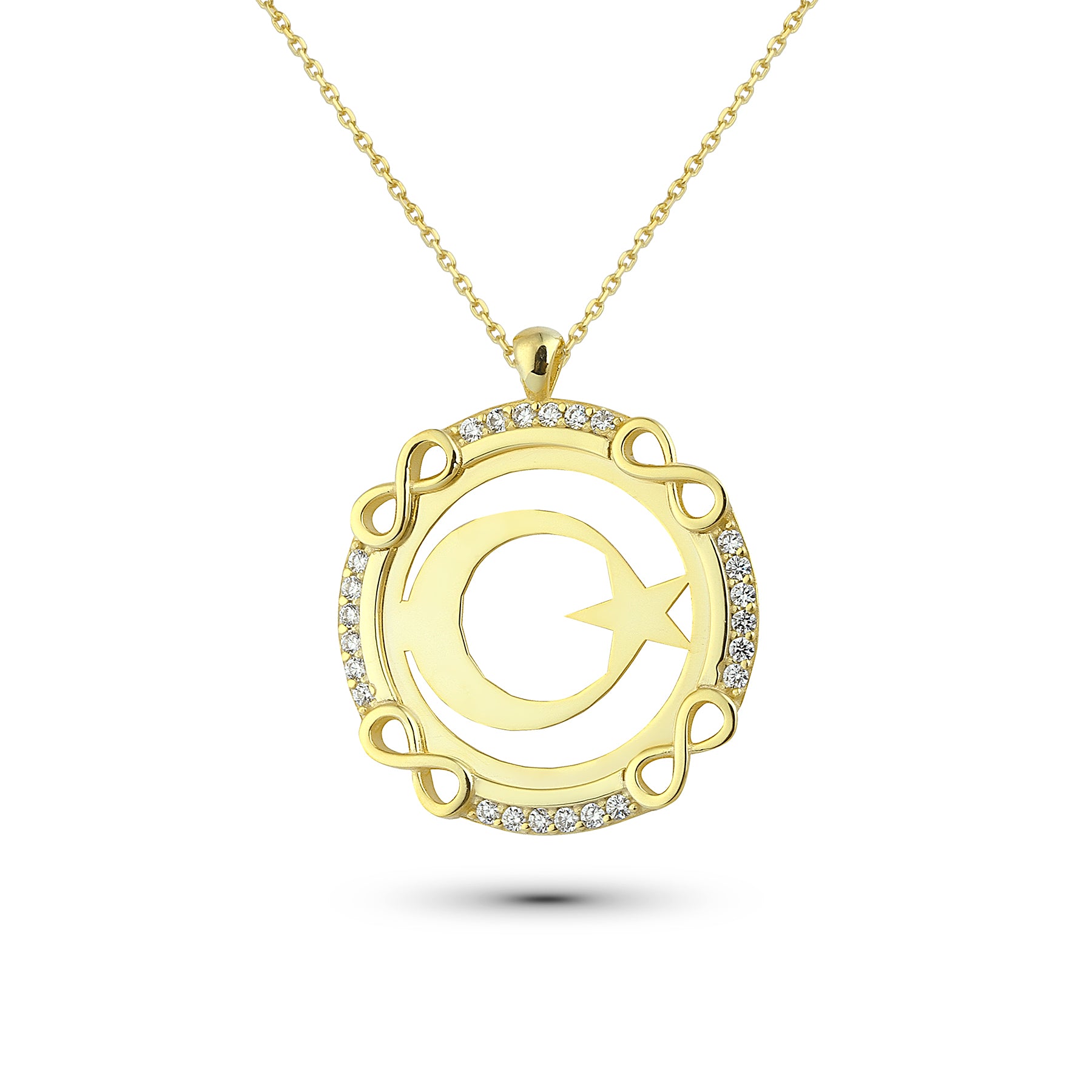 Ay Yıldız Kette mit Unendlichkeit Steinumrandung