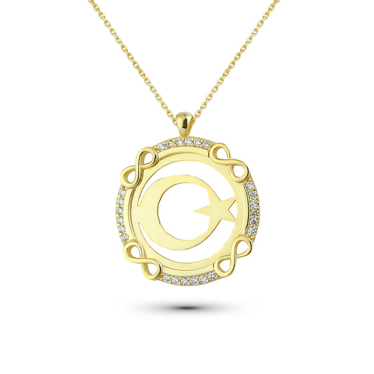 Ay Yıldız Kette mit Unendlichkeit Steinumrandung