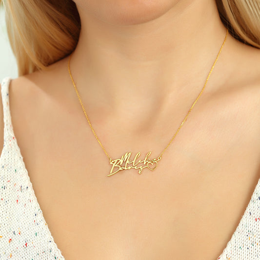 Künstler Design Kette mit Doppelnamen und Herz