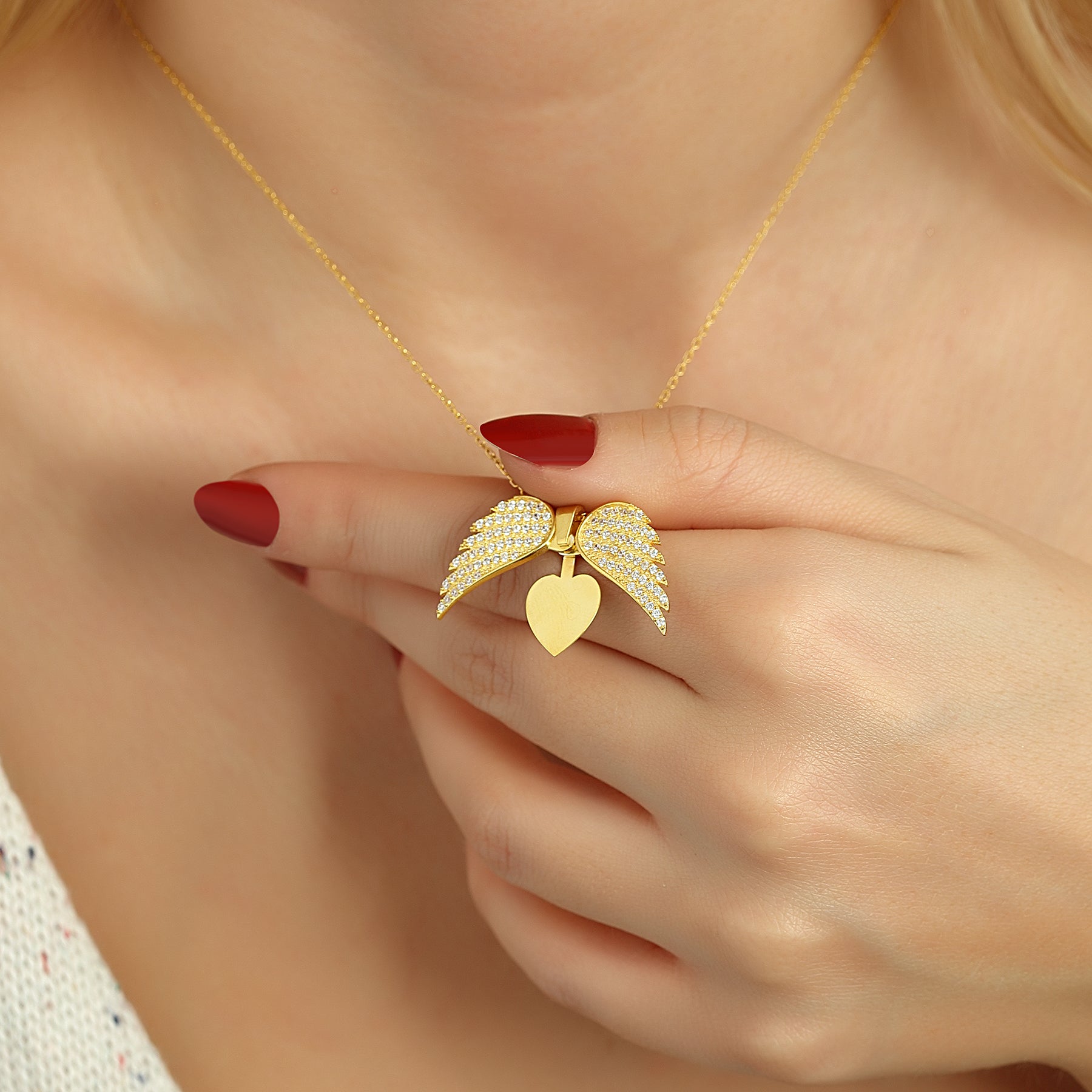 Engelsflügel Herzkette aus 925 Silber mit Gratisgravur