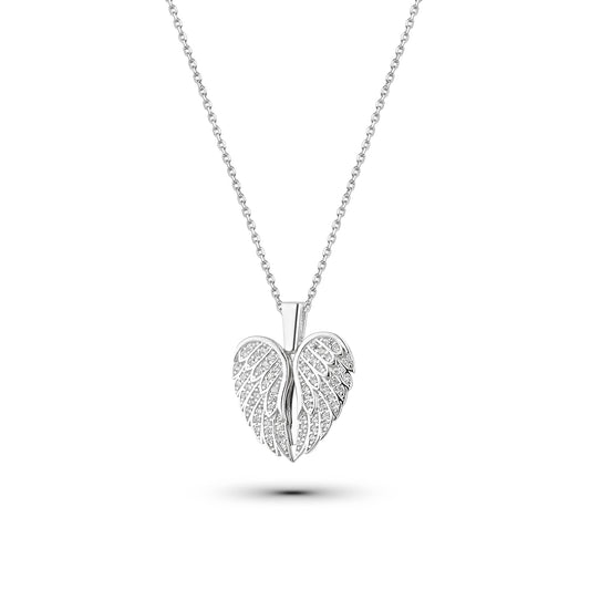 Engelsflügel Herzkette aus 925 Silber mit Gratisgravur